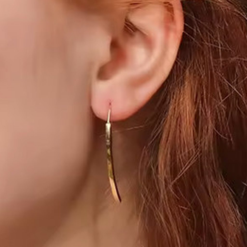 Curved Bar Threader Earrings In Gold & Silver. 925 Sterling Silver. #1079